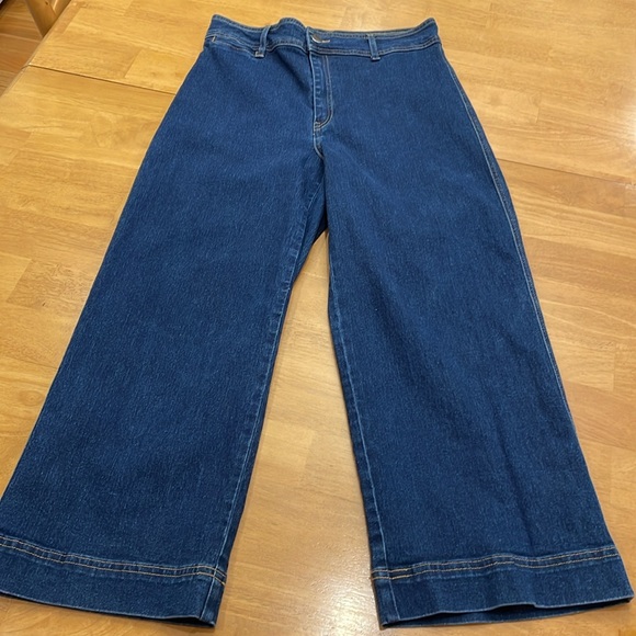 NWOT H&M Wide Leg Denim Jeans Women’s 10 Cropped Short Stretch Trendy - Picture 3 of 11